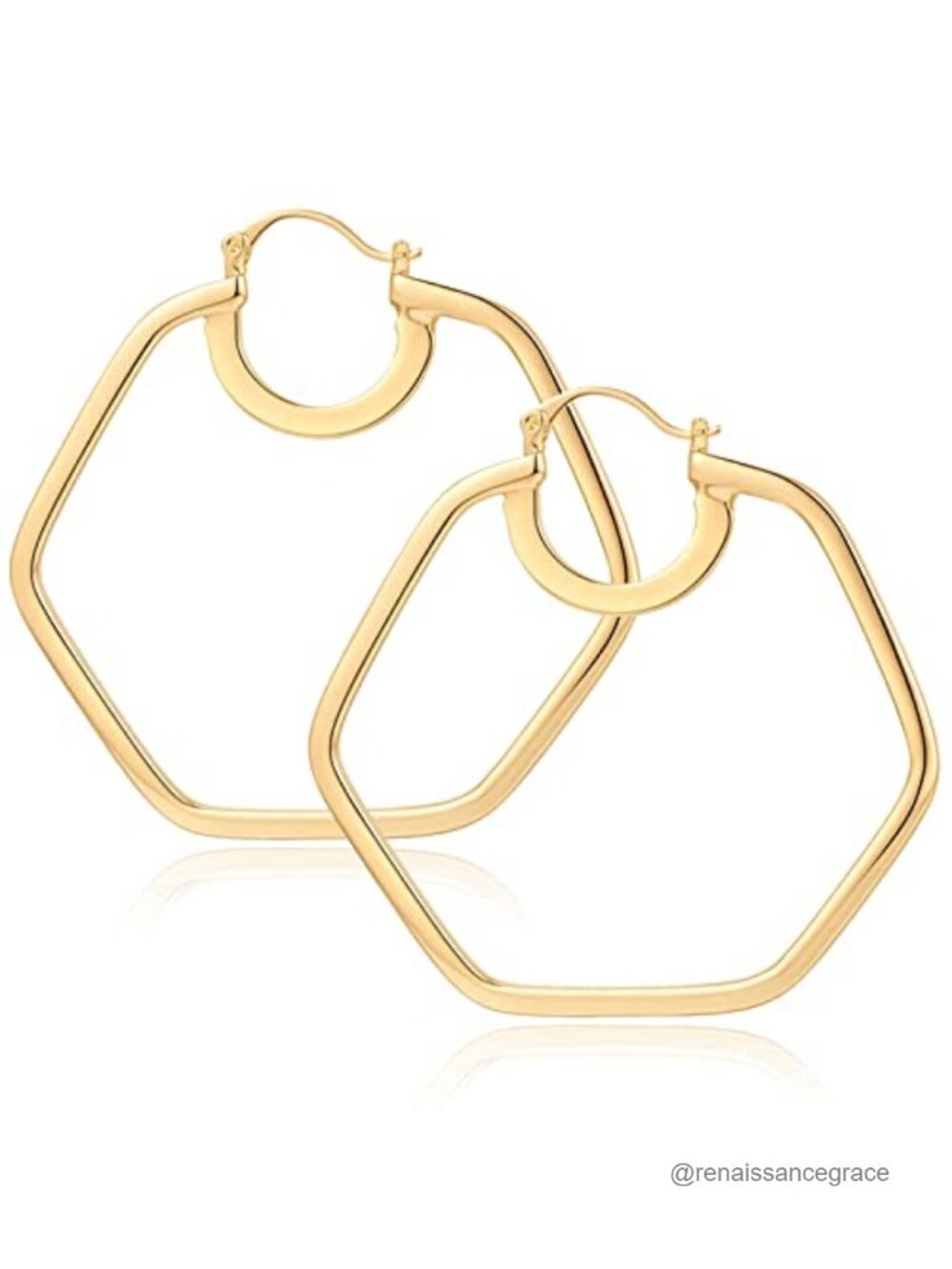 Large Hexagon Hoop Earrings Chunky Statement Y2K 90s Vintage Gold Plated Brass